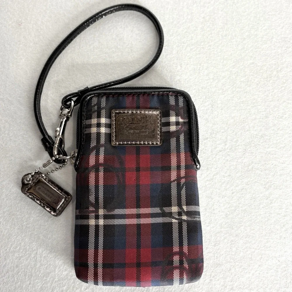 VTG Y2k Coach Poppy Tartan Plaid Wristlet Cigarette Phone Steampunk Holiday 90s